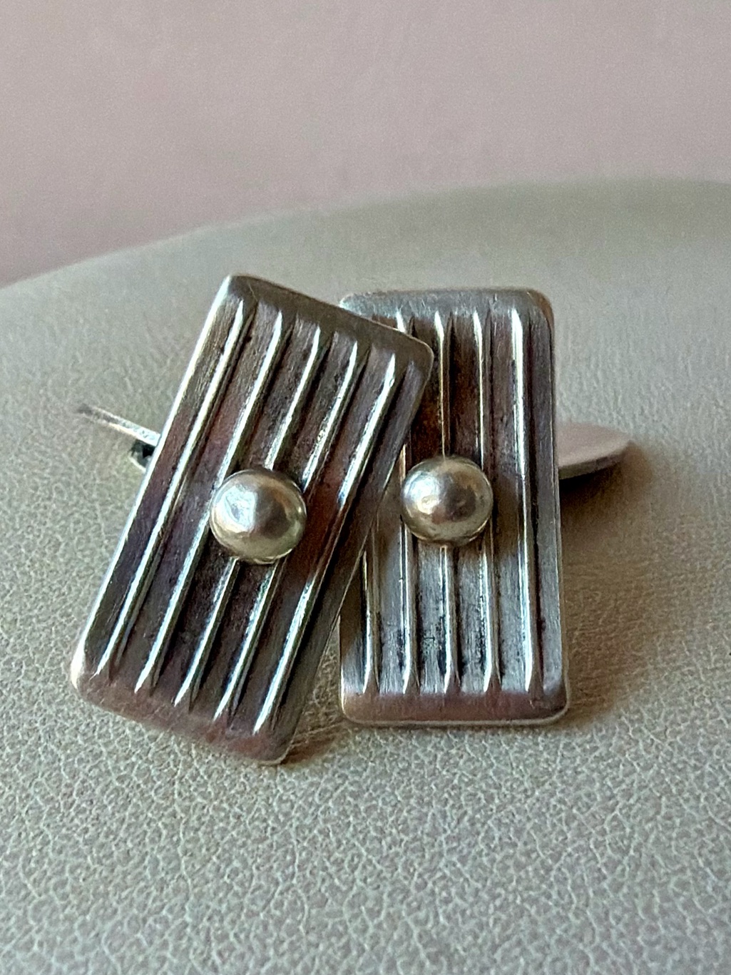 Vintage Assentorp Denmark Sterling Silver Sleek Modernist Design Cufflinks
